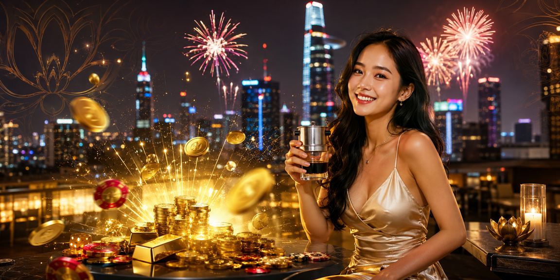 Khung cảnh quán cà phê Hồ Chí Minh với máy tính xách tay mở trang phân tích kèo thể thao buổi tối